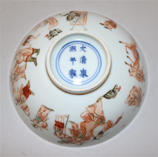 A Chinese famille verte eight immortals bowl, diameter 13cm